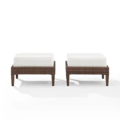 Capella 2pk Outdoor Wicker Ottomans - Cream/Brown - Crosley -Deals Patio Elegance Store GUEST b18cd871 8d24 4f71 94c9 59e7747209d5