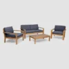 Santa Ana 4pc Acacia Wood Chat Set - Teak/Dark Gray - Christopher Knight Home