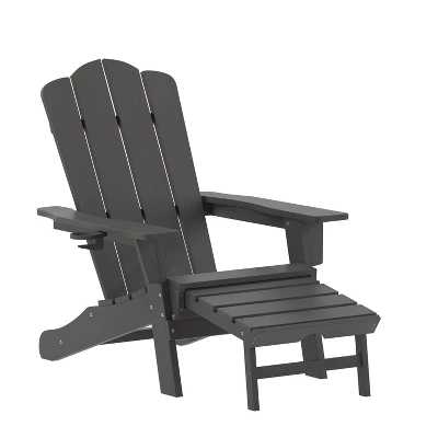Emma And Oliver Adirondack Chair With Cup Holder And Pull Out Ottoman, All-Weather HDPE Indoor/Outdoor Lounge Chair 11 Emma And Oliver Adirondack Chair With Cup Holder And Pull Out Ottoman, All-Weather HDPE Indoor/Outdoor Lounge Chair - Image 11