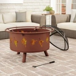 Nature Spring Round Outdoor Fire Pit With Leaf Cutout Design - 32", Rugged Rust -Deals Patio Elegance Store GUEST b29e5753 d0b2 449b a9de ffed7723d355