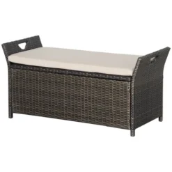 Outsunny Outdoor PE Rattan Two-In-One Storage Bench, Patio Wicker Large Capacity Footstool Rectangle Basket Box W/ Handles & Cushion -Deals Patio Elegance Store GUEST b2a2ccdd 9be0 4ab8 a434 c65ecd050969