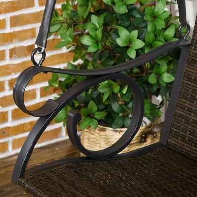 Outsunny PE Wicker Porch Swing, 2-Seater Hanging Swing Bench With Chains, 528 LBS Weight Capacity, Flourishes, Brown 4 Outsunny PE Wicker Porch Swing, 2-Seater Hanging Swing Bench With Chains, 528 LBS Weight Capacity, Flourishes, Brown - Image 4