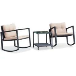 Costway 3PC Patio Rattan Conversation Set Rocking Chair Cushioned Sofa Garden Furniture -Deals Patio Elegance Store GUEST b323e148 4191 46ca 8294 d1b854440233