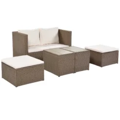 Outdoor Patio 6-Piece PE Wicker Sectional Sofa With 2 Coffee Tables, Brown Wicker + Beige Cushions - ModernLuxe -Deals Patio Elegance Store GUEST b4bac65c fc5d 4967 81db de7e4270e873