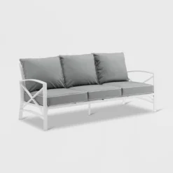 Kaplan Outdoor Metal Sofa White With Gray Cushions - Crosley