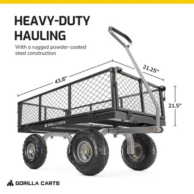 Gorilla Cart 800lbs. Heavy Duty Durable Steel Mesh Flatbed Garden Utility Wagon Cart - Black 4 Gorilla Cart 800lbs. Heavy Duty Durable Steel Mesh Flatbed Garden Utility Wagon Cart - Black - Image 4