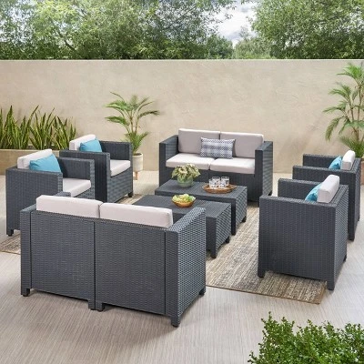 Waverly 8pc Faux Wicker Chat Set - Dark Gray/Gray - Christopher Knight Home 1 Waverly 8pc Faux Wicker Chat Set - Dark Gray/Gray - Christopher Knight Home