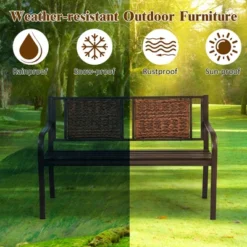 Costway Patio Garden Bench Steel Frame Rattan Backrest Park Yard Outdoor Porch Furniture -Deals Patio Elegance Store GUEST b700c723 2a5a 40f7 a834 fa98849e7db0