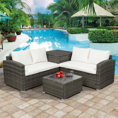 4pc Wicker Patio Conversation Set With Cushions - Gray/Beige - GODEER 3 4pc Wicker Patio Conversation Set With Cushions - Gray/Beige - GODEER - Image 3
