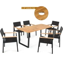 Costway 7PCS Patio Rattan Patented Dining Chair Table Set Solid Wood Frame Umbrella Hole -Deals Patio Elegance Store GUEST b7cbb9d8 00f2 4154 9e00 01af4862f24c