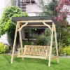 Outsunny Wooden Porch Swing, 2-Seater Outdoor Wood Loveseat Bench With Hanging Chains, Adjustable Canopy, A-Frame Base For Patio, Yard, Garden, Gray