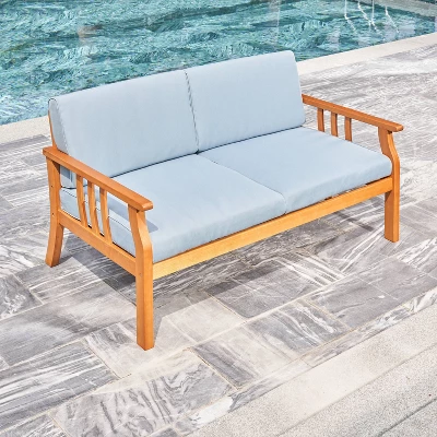 Kapalua Honey Nautical Eucalyptus Wooden Outdoor Sofa Bench With Cushion - Vifah 4 Kapalua Honey Nautical Eucalyptus Wooden Outdoor Sofa Bench With Cushion - Vifah - Image 4