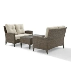 Rockport 3pc Outdoor Wicker Loveseat Seating Set - Crosley
