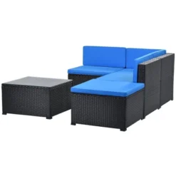 5pc Wicker Patio Sectional Seating Set With Cushions - Black/Blue - GODEER 39 5pc Wicker Patio Sectional Seating Set With Cushions - Black/Blue - GODEER -Deals Patio Elegance Store GUEST bb0326b3 d7a4 4671 af7d d197fa871939