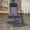 Outsunny Zero Gravity Reclining Rocking Chair, Lounge Rocker, Folding, Pillow, Side Tray, Cup And Phone Holder