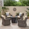 Amaya 5pc Outdoor 4 Wicker Swivel Chair & Fire Pit Set - Dark Brown/Beige/Matte Black - Christopher Knight Home