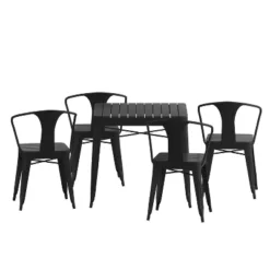 Merrick Lane Five Piece Indoor-Outdoor Dining Table And Chairs Set With 31.5" Square Table And 4 Metal Chairs In Black -Deals Patio Elegance Store GUEST be186cb9 0f1c 47f7 a7a0 dcc95ab49e40
