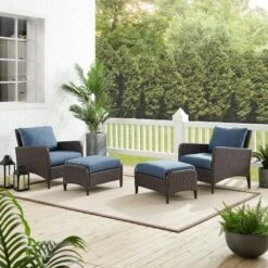 Kiawah 4pc Outdoor Wicker Conversation Set With 2 Arm Chairs & 2 Ottomans Blue - Crosley -Deals Patio Elegance Store GUEST bea775f0 fa2a 4d04 8344 52c781dc9c55