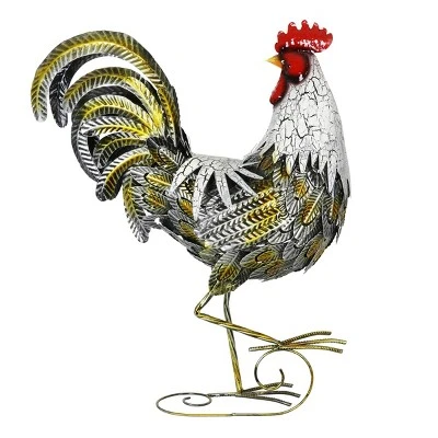 24.88" Metal Rooster Statue White/Gold - Exhart 6 24.88" Metal Rooster Statue White/Gold - Exhart - Image 6