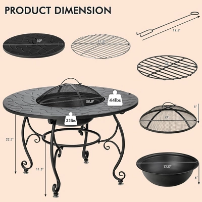Costway 35.5'' Patio Fire Pit Dining Table Charcoal Wood Burning W/ Cooking BBQ Grate 3 Costway 35.5'' Patio Fire Pit Dining Table Charcoal Wood Burning W/ Cooking BBQ Grate - Image 3