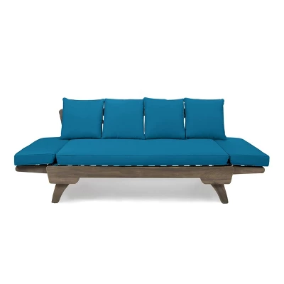 Ottavio Outdoor Acacia Wood Expandable Daybed With Cushions - Dark Teal/Gray - Christopher Knight Home 2 Ottavio Outdoor Acacia Wood Expandable Daybed With Cushions - Dark Teal/Gray - Christopher Knight Home - Image 2