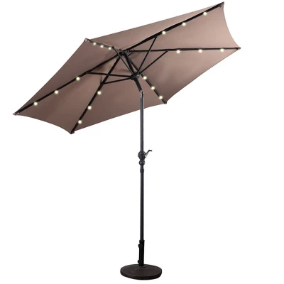 Costway 9ft Patio Solar Umbrella LED Patio Market Steel Tilt W/ Crank Outdoor (Tan) 2 Costway 9ft Patio Solar Umbrella LED Patio Market Steel Tilt W/ Crank Outdoor (Tan) - Image 2