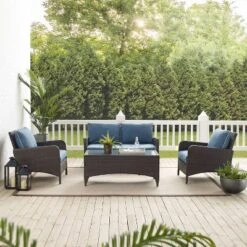 Kiawah 4pc Outdoor Wicker Conversation Set With Sofa, Arm Chairs & Coffee Table Blue - Crosley -Deals Patio Elegance Store GUEST c25ea7d7 cffb 4e31 a8e2 8d993ed21d2a