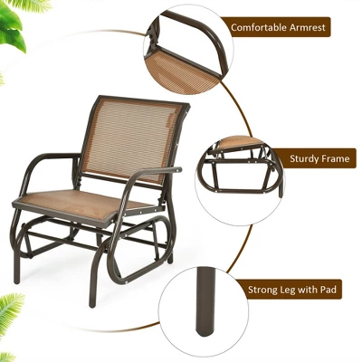 Costway 2PCS Patio Swing Glider Chair Single Rocking Chair Yard Outdoor Brown 7 Costway 2PCS Patio Swing Glider Chair Single Rocking Chair Yard Outdoor Brown - Image 7