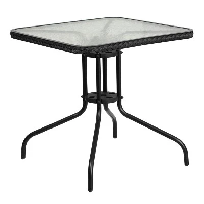 Emma And Oliver 28" Square Tempered Glass Metal Table With Rattan Edging 9 Emma And Oliver 28" Square Tempered Glass Metal Table With Rattan Edging - Image 9