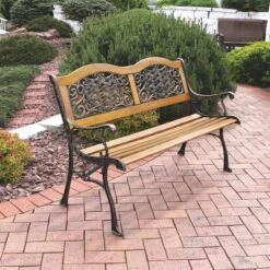 Sunnydaze Decor Sunnydaze 2-Person Ivy Crossweave Design Cast Iron And Wood Frame Outdoor Garden Bench -Deals Patio Elegance Store GUEST c3700976 4d7f 4f03 84b6 dc2b11f46b52