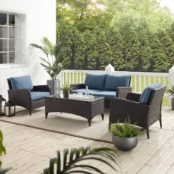 Kiawah 4pc Outdoor Wicker Conversation Set With Sofa, Arm Chairs & Coffee Table Blue - Crosley -Deals Patio Elegance Store GUEST c41b752f feb5 467b a363 f8f903959316