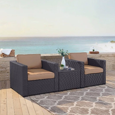 Biscayne 3pc Outdoor Wicker Seating Set - Mocha - Crosley 1 Biscayne 3pc Outdoor Wicker Seating Set - Mocha - Crosley