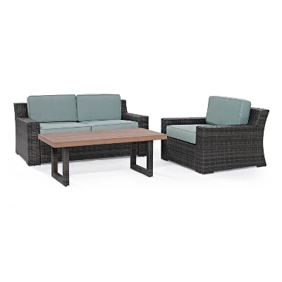Beaufort 3pc Outdoor Wicker Conversation Set - Mist - Crosley 5 Beaufort 3pc Outdoor Wicker Conversation Set - Mist - Crosley - Image 5