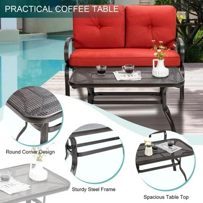 Costway 2PC Patio LoveSeat Coffee Table Furniture Set Bench W/ Cushions 7 Costway 2PC Patio LoveSeat Coffee Table Furniture Set Bench W/ Cushions - Image 7