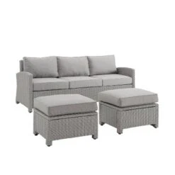 Bradenton 3pc Outdoor Wicker Sofa & 2 Ottoman Set - Gray/Gray - Crosley -Deals Patio Elegance Store GUEST c5f349a9 791d 4042 a242 76728fdf4731