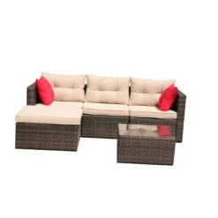 5pc Wicker Patio Sectional Seating Set With Shallow Cushions - Brown - GODEER -Deals Patio Elegance Store GUEST c6d15b96 8e8c 47f3 8586 9431a15627e3