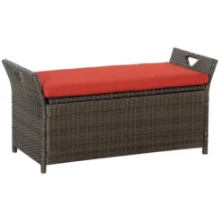 Outsunny Outdoor PE Rattan Two-In-One Storage Bench, Patio Wicker Large Capacity Footstool Rectangle Basket Box W/ Handles & Cushion -Deals Patio Elegance Store GUEST c7f66394 0c1b 4f32 b57a 1530fa487277