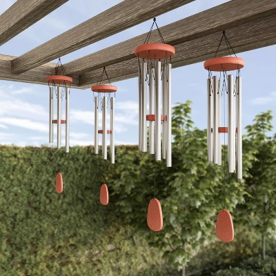 Metal And Wood Wind Chimes - 28-Inch Tuned Metal Chimes - Soothing Tones For Garden, Patio, Porch, Or Outdoor Decor By Nature Spring (Silver Finish) 2 Metal And Wood Wind Chimes - 28-Inch Tuned Metal Chimes - Soothing Tones For Garden, Patio, Porch, Or Outdoor Decor By Nature Spring (Silver Finish) - Image 2
