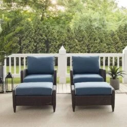 Kiawah 4pc Outdoor Wicker Conversation Set With 2 Arm Chairs & 2 Ottomans Blue - Crosley -Deals Patio Elegance Store GUEST c8512135 bc52 495e a230 b1a4d0397821