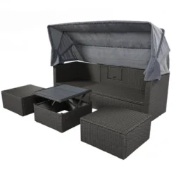 4pc Outdoor Wicker Rectangle Daybed With Canopy & Cushions - Gray - GODEER 19 4pc Outdoor Wicker Rectangle Daybed With Canopy & Cushions - Gray - GODEER -Deals Patio Elegance Store GUEST c9062cb6 4e08 40cd 83db 070a621de236