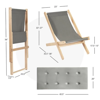 Costway Foldable Wood Beach Sling Chair 3-Position Adjustable Beech Chair W/Free Cushion 2 Costway Foldable Wood Beach Sling Chair 3-Position Adjustable Beech Chair W/Free Cushion - Image 2