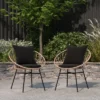 Merrick Lane Set Of 2 Faux Rattan Rope Patio Chairs, Papasan Style Indoor/Outdoor Chairs With Seat & Back Cushions