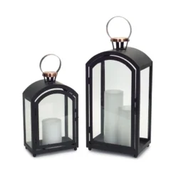 Melrose Set Of 2 Black Metal Dome Lanterns With Copper Handle 20" -Deals Patio Elegance Store GUEST cbd14c16 9f08 4380 91ed 1b2394853c7b