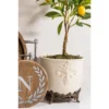 GG Collection Cream Stoneware Planter On Metal Acanthus Leaf Base.