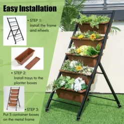Costway 5-Tier Vertical Raised Garden Bed Elevated Planter With Wheels & Container Boxes Brown 12 Costway 5-Tier Vertical Raised Garden Bed Elevated Planter With Wheels & Container Boxes Brown -Deals Patio Elegance Store GUEST ccf31a70 94b2 4ef3 a96b 6961c36da0ad