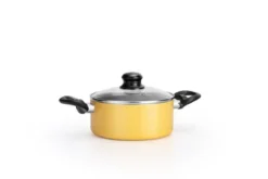 NutriChef Yellow Cooking Pot With Lid, (1.81 Qt) Kitchen Cookware, Black Coating Inside, Heat Resistant Lacquer Outside (Yellow)