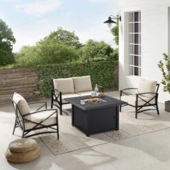 Kaplan 4pc Outdoor Conversation Set With Dante Fire Table - Oatmeal - Crosley -Deals Patio Elegance Store GUEST cd9006fd 59b2 4959 850d 6f9cf98d3ef1