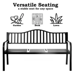 Outdoor Powder Coated Steel Park Bench, Garden Bench With Pop Up Middle Table, Lawn Decor Seating Bench For Yard, Patio, Garden, Balcony, And Deck -Deals Patio Elegance Store GUEST ceaea610 6f3c 4a10 aba2 1a80380f350c