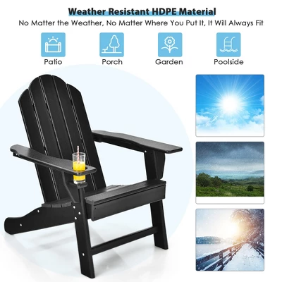 Costway 4PCS Patio Adirondack Chair Weather Resistant Garden Deck W/Cup Holder WhiteBlackGreyTurquoise 5 Costway 4PCS Patio Adirondack Chair Weather Resistant Garden Deck W/Cup Holder WhiteBlackGreyTurquoise - Image 5