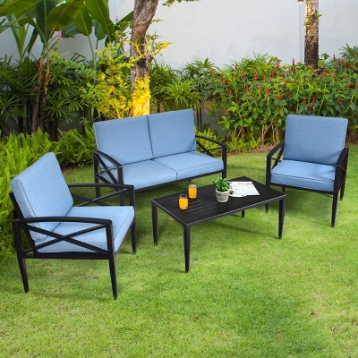 Tangkula 4-Piece Outdoor Aluminum Patio Conversation Set Cushioned Sofa Chair With Coffee Table 2 Tangkula 4-Piece Outdoor Aluminum Patio Conversation Set Cushioned Sofa Chair With Coffee Table - Image 2